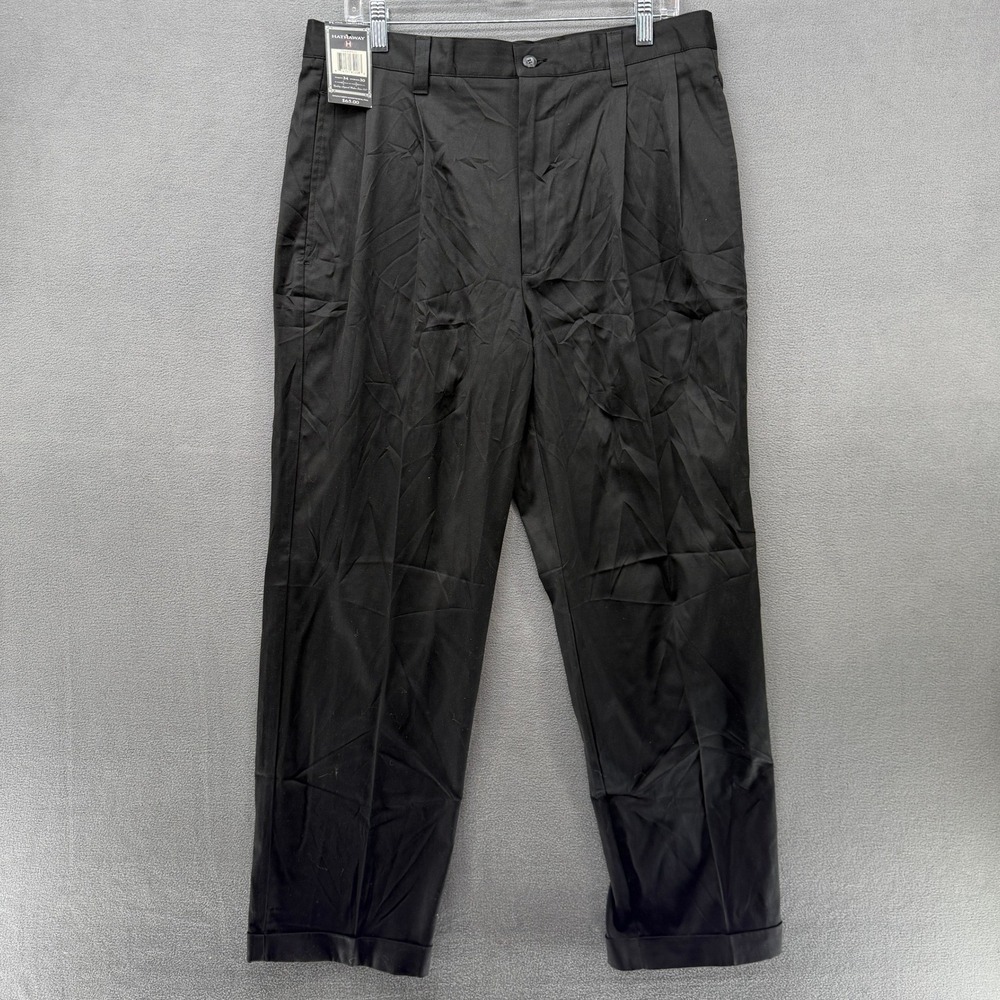 Hathaway Men Black Pleated Dress Pants Classic Fit 34x30 Trousers Business NWT